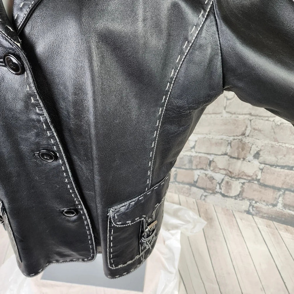 Danier Black Leather Jacket Moto Style Buckle Flap Pockets XL Super Soft - Picture 11 of 14